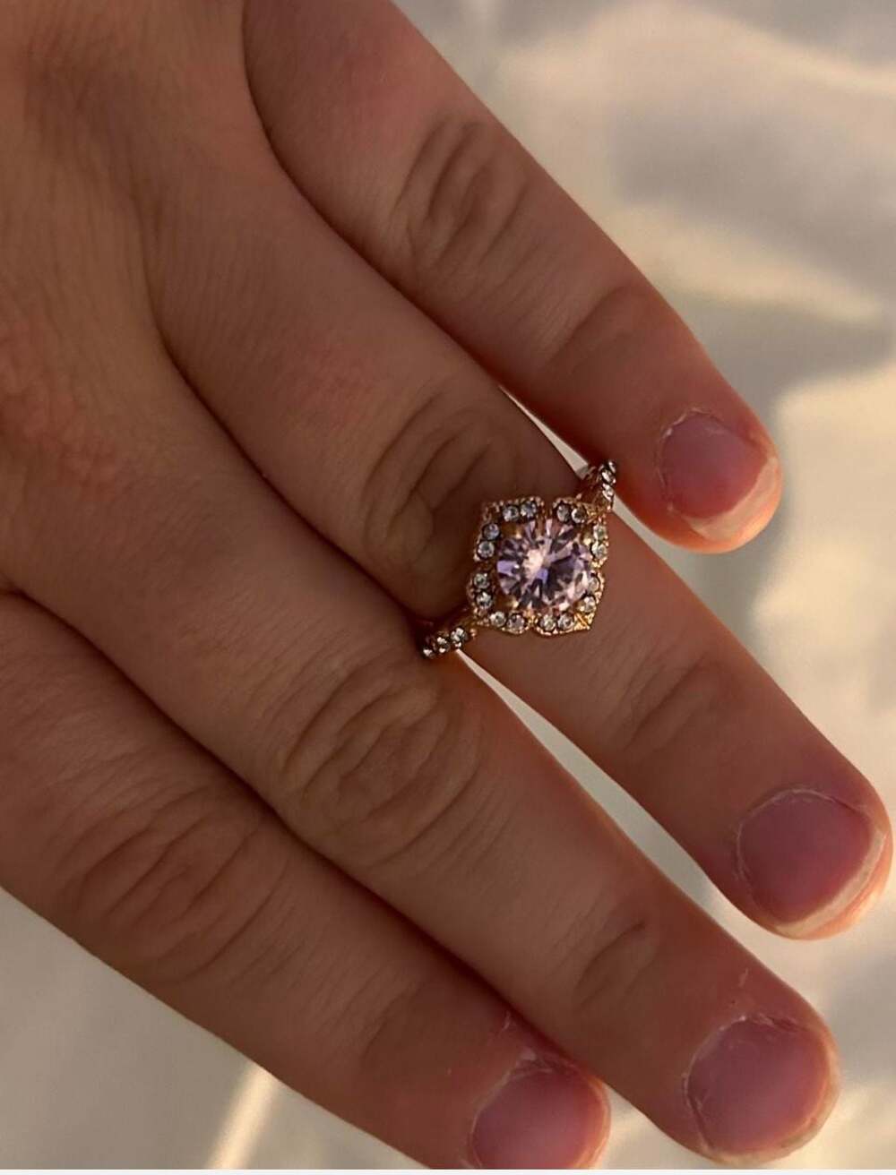 925 Sterling Silver Rose Gold Plated Pink Stone Halo Ring
